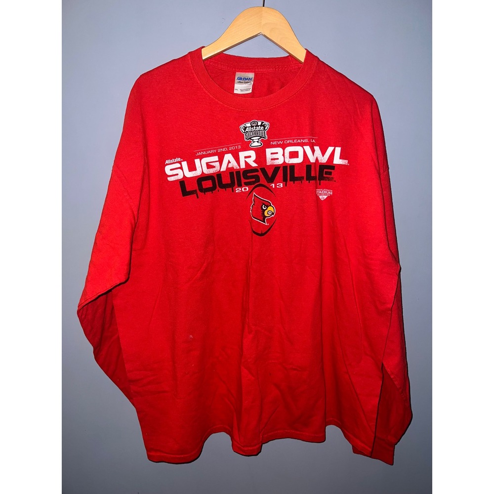 Gildan Louisville Cardinals 2013 Sugar Bowl‎ Red Long Sleeve Shirt Mens 2XL